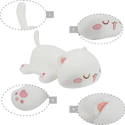 AFAN Cat Stuffed Animals Plush Cute Soft Cat Plush Pillow Toys Kawaii Plushies Room Decor Gifts for Kids Girls Boys (Squinted Eyes, White, 25.9 Inch)