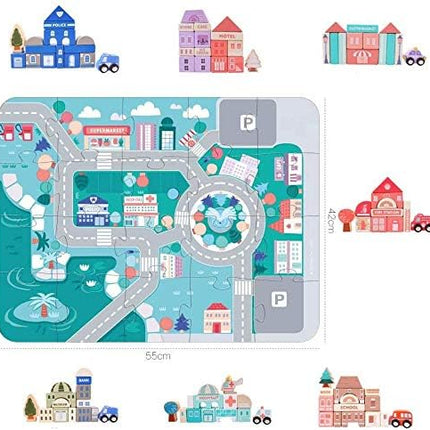 Wooden Building Blocks Set, City Construction Stacker Stacking Preschool Learning Educational Toys, Toddler Toys for 3+ Year Old Boy and Girl Gifts