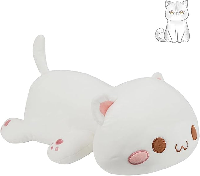 AFAN Cat Plush Toy, 19.6in Soft Kitten Doll, White Kawaii Anime Plush Cute Stuffed Animal for Kids Girls Boys