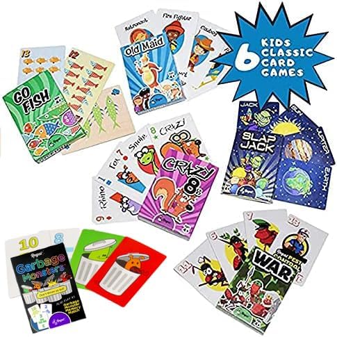 Regal Games Card Games for Kids - Go Fish, Crazy 8's, Old Maid, Slap Jack, Garbage Monster, War - Simple & Fun Classic Family Table Games - Games May Vary (6 Set)