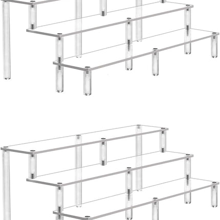 Acrylic Riser Display Shelf,3 Tier Display Riser for Amiibo Funko POP Figures,Display Stand Large Risers for Display Cupcake Perfume Organizer Cologne Makeup Collection Countertop Tabletop(2 PACKS)