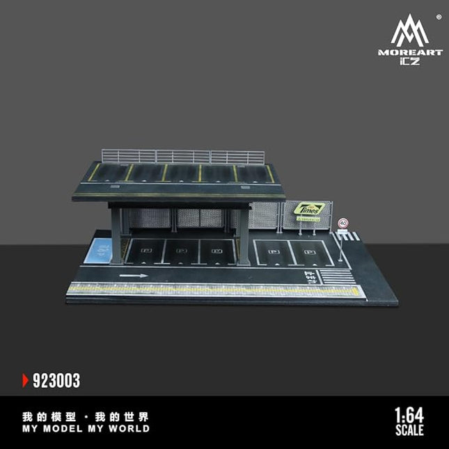 Steel Structure Parking Platform Diorama 1:64 Scale with LED Lighting – Double-Level Car Display for Hot Wheels, MiniGT, Matchbox – Urban Garage Scene – 30x20x10 cm