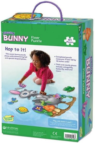 Peaceable Kingdom Shimmery Bunny Shaped 41 Piece Floor Puzzle, 3 feet x 2 feet - Great Easter Basket Stuffers and Easter Gifts for 3 Year Olds, 4 Year Olds & Up