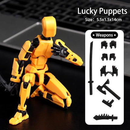 Titan 13 Action Figure, Lucky Robot 13 Action Figures, 3D Printed Analog Robot Titan 13 Figure, Stop Action Animation Multi-Articulated Action Figure (Yellow)