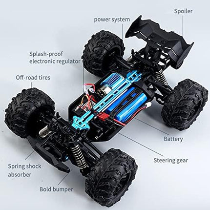 X-Verse 16101 1/16 Fast RC Cars for Adults, Max 38 mph Carbon Brush Motor Remote Control Car All Terrain RC Truggy Waterproof Off Road Truck - 3 Battery(Blue)