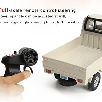 D12Mini Kei Truck RC Car, 1/16 2.4Ghz Remote Control Rock Crawler Off Road Truck with Brushed Motor, LED Headlights, Middle Engine Rear Drive RTR Toys Car for Adults