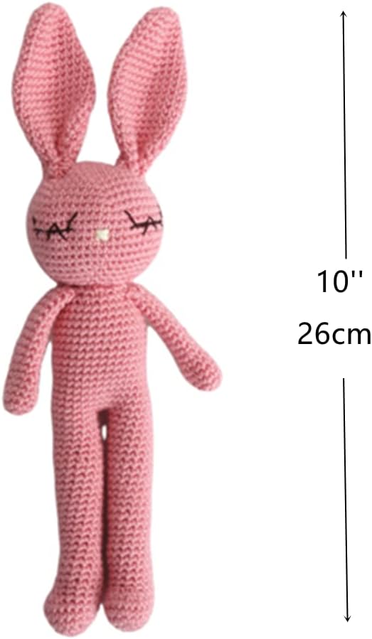 Moni's Choice Stuffed Plush Baby Crochet Bunny Rabbit Easter Gifts Handmade Stuffed Animal Hand-Knit Doll Granddaughter Grandson Lovey Sleep Toy Newborn (Pink)