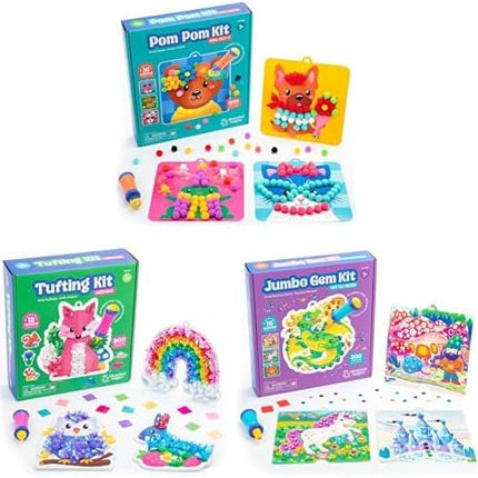 Educational Insights Pom Pom Kit, Tufting Kit and Jumbo Gem Art Kit, Set of 3 Art Kits