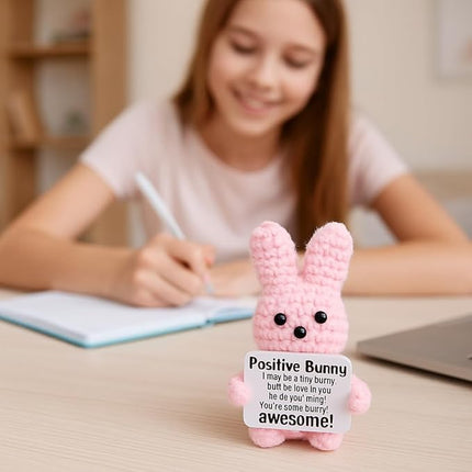 Positive Bunny - Positive Crochet Animals Handmade Emotional Support Crochet Doll Desk Decor Pickle Gifts Emotional Support Plush for Anxiety & Stress Relief