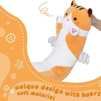 Long Plush Toy Cat Pillow Cute Plush Cat Toy Doll Stuffed Animal Cat Hugging Pillow for Sleeping Gift for Kids and Girls(Yellow,90cm/35.4in)