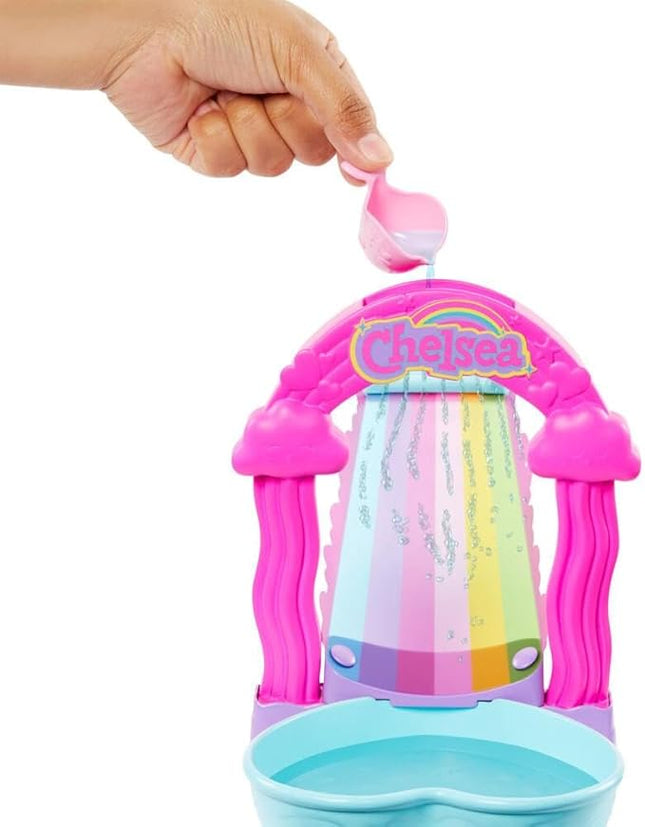 Barbie HTK39 Rainbow Water Slide Set with Chelsea Doll and Puppy, Height 20 cm, Accessories Included, Children's Toy, from 3 Years,
