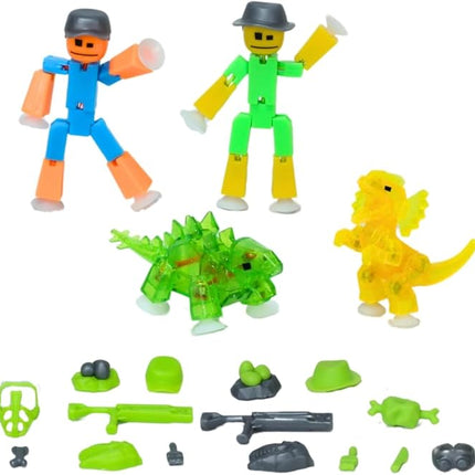 Zing Stikbot Dino Theme Pack Bundle, Set of 2 Stikbots, 2 Stikbot Dinos and Dino-Themed Accessories, Create Stop Motion Animation (Mixed)