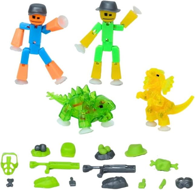 Zing Stikbot Dino Theme Pack Bundle, Set of 2 Stikbots, 2 Stikbot Dinos and Dino-Themed Accessories, Create Stop Motion Animation (Mixed)