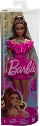 Barbie Fashionistas Doll #217 with Brown Wavy Hair Half-Up Half-Down & Pink Dress, 65th Anniversary Collectible Toy