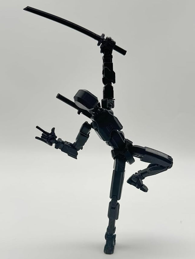 (Assembly Completed) 3D Printed Figure 5.54-inch Dummy13 with Weapon Expansion Set, Full Body Mechanical Movable Toy, Desk Decoration. (Pure Black)