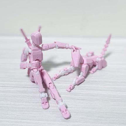T13 Action Figures Set (Assembly Completed) Dummy 13 Titan 13 Robot Action Figure 3D Printed Robo Multi-Jointed Movable Action Figure Toy with Full Articulation (T 13 Pink White Figure + Dog)