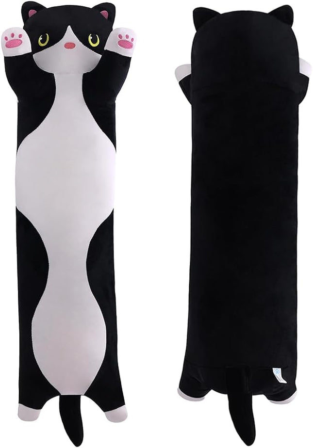 Long Plush Cat Toy Pillow Stuffed Animal Cat Kids Plush Toy Pillow for Kids and Girls Toy Doll (Black&White,50cm/19.7in)