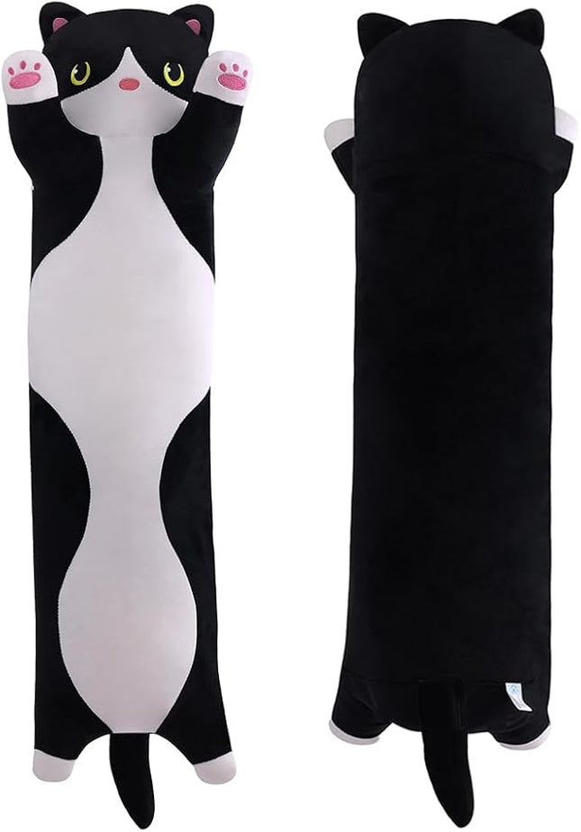 Long Plush Cat Toy Pillow Stuffed Animal Cat Kids Plush Toy Pillow for Kids and Girls Toy Doll(Black&White,70cm/27.6in)