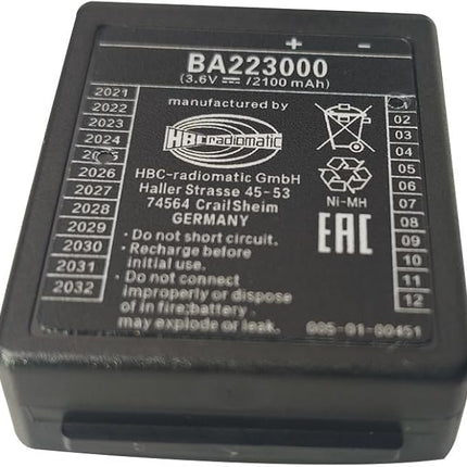 (1*Charger+2*Battery) BA223000 3.6V 2100mAh NiMH Rechargeable Battery with QA108600 QD108300 DC12-24V Car Charger, for HBC Pump Truck Crane Remote Control Battery