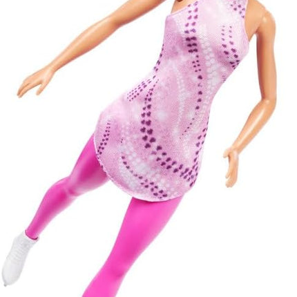 Barbie Careers Fashion Doll & Accessories, Brunette Ice Skater in Removable Pink Outfit with Ice Skates & Trophy