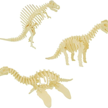 3D Wooden Crafts Puzzle - 3 Piece Set Wood Dinosaur Skeleton Model Puzzle,Wooden Assembly 3D Puzzle Toys,STEM DIY Brain Teaser Puzzle