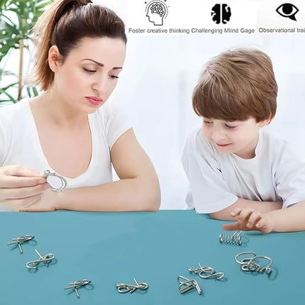 Metal Wire Puzzle Set of 24 with Pouch,Brain Teaser IQ Test Disentanglemen Iron Link Unlock Interlock Game Chinese Ring Magic Trick Toy for Party Favor Kids Adults Challenge