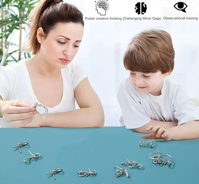 Metal Wire Puzzle Set of 24 with Pouch,Brain Teaser IQ Test Disentanglemen Iron Link Unlock Interlock Game Chinese Ring Magic Trick Toy for Party Favor Kids Adults Challenge