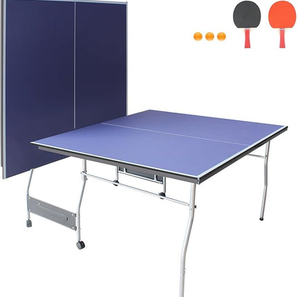 Table Tennis Table 4.5 FT / 6 FT / 8 FT / 9 FT Foldable Portable Ping Pong Table with 2 Table Tennis Paddles 3 Balls and Net for Indoor Outdoor Games