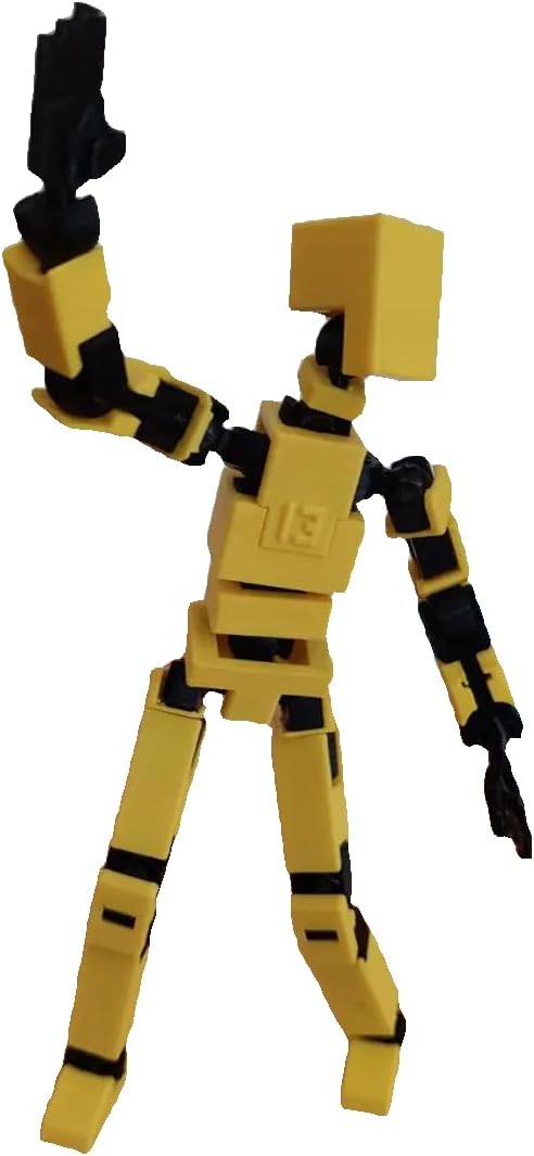 3D Printed Multi Joint Movable Mechanical Doll Model, Toy Design Style, Custom Desktop Ornament (Yellow)