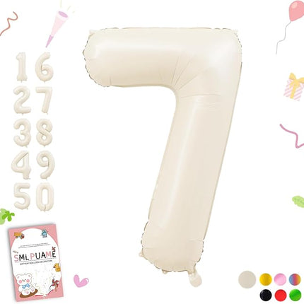 Smlpuame 40 Inch Beige Number 7 Balloons for 7th Birthday Decorations Boys Girl, Giant Self-Sealing Cream Foil Number 0-10 White Sand Balloon for Women Men Party Anniversary Baby Shower Supplies