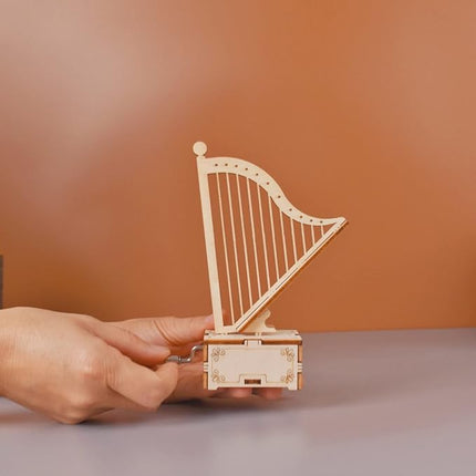 3D Wooden Puzzle Music Box Harp Hand Crank Music Box Teaser Science and Education Education DIY Kits 3D Puzzles for Adults (Harp)
