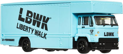 Hot Wheels Premium Car Team Transport Set, LBWK Liberty Walk Nissan Skyline 2000GT-R, Fleet Flyer #69 Truck and Car, 1:64 Scale, Blue Model