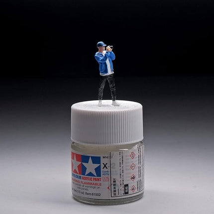 Painted Figure 1:64 Scale Mini Model Trains Architectural Plastic People Figures Standing Blue Photographer Boy Figure Model,Suitable for Miniature Scenes(64089B)