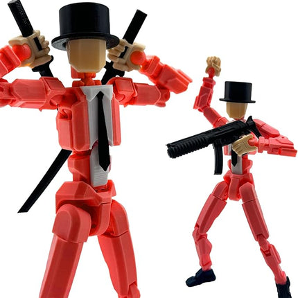 3D Printed 5.54-inch Multi-Jointed Action Figures Dummy13, Full Body Mechanical Movable Toy, Multiple Accessories, Hand Painted Figure, Desk Decoration, Creative Gifts (Y-Red Gentleman)