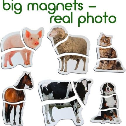 Farm Magnetic Puzzles for Kids – 6 Big Magnetic Animals for Baby - Realistic Toddler Magnet for Refrigerator - Travel Games – Real Farm Magnets for Fridge - Learning Toy Set - Baby Educational Gift