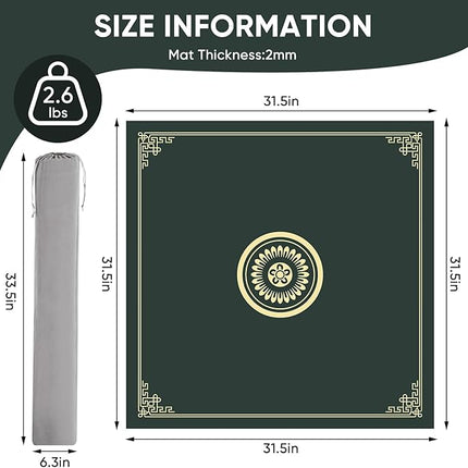 Mahjong Mat with Gray Carrying Bag - Anti Slip and Noise Reduction Gaming Mat for Mahjong, Poker, Board Games, Card Games, Dominoes(Green, 31.5"x31.5")