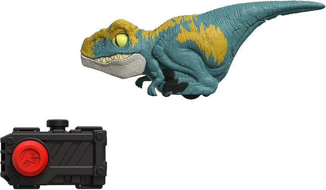 Mattel Jurassic World Dominion Uncaged Dinosaur Toy with Clicker-Controlled Motion & Sound, Click Tracker Velociraptor 'Blue' Dino Action Figure