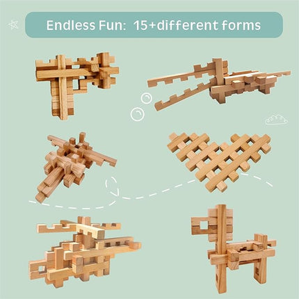 15 in 1 Educational Wooden Building Blocks - Assembled into 15+ Various Shapes, STEM Toys Gift for Kids and Classroom, DIY Building Toys for Ages 5+ Teens Adults - 42 Pcs
