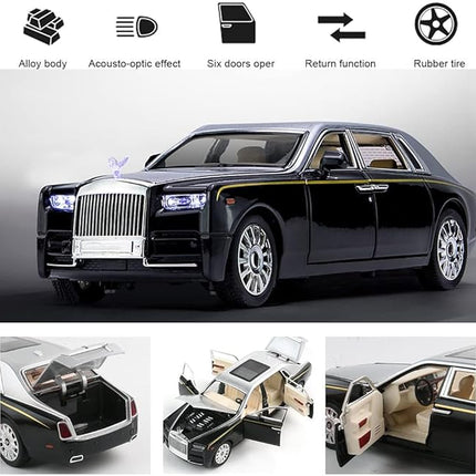 1/24 Diecast Car Model Rolls-Royce Phantom Toy Car, Alloy Collectible Phantom Replica Pull Back Model Car Vehicles with Sound and Light for Kids Boys Girls Birthday Gift