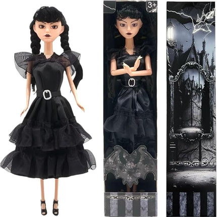 11.5'' Addams Doll, Black Dress, High Heels, and Hair, Christmas Decoration Perfect ChristmasToy Gift for Girls & Fans (B1)