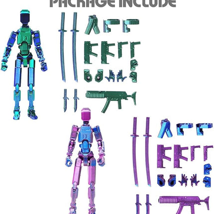 T13 3D Action Figure Set (Assembly Completed), 3D Printed Multi-Jointed, Titan 13 Action Figures, Multi-Articular Lucky Mobile Robot Nova T-13,Desktop Decorations for Game Lovers Toys (Purple/Green)