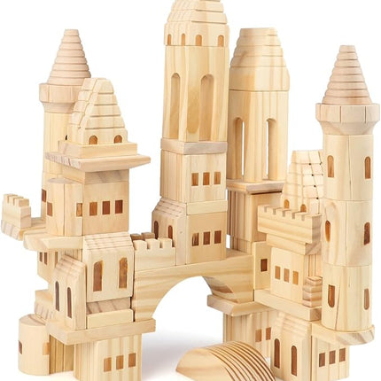 75 Pieces Wooden Castle Blocks Medieval Knights Princesses Wooden Castle Building Blocks Kit for Kids Boys and Girls