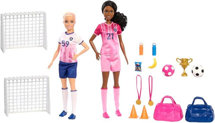 Barbie Careers Playset, Soccer Player Set with 2 Fashion Dolls & 15 Accessories Including Barbie 'Brooklyn”, Blonde Petite Player, 2 Nets & More (Amazon Exclusive)