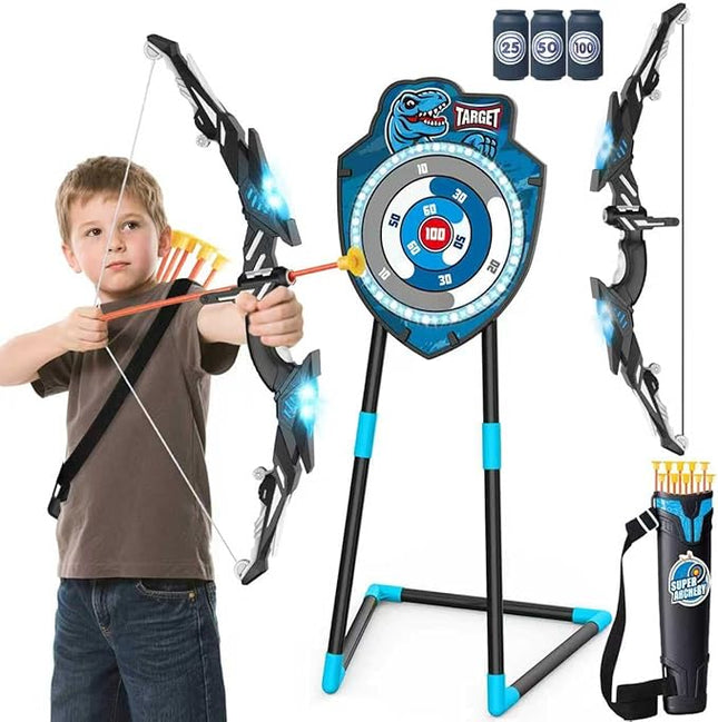 Kids LED Standing Archery Set with Bow & Arrows – Outdoor Sports Toy Gift for Boys & Girls Ages 4-12, Safe & Fun Target Practice Game, Blue