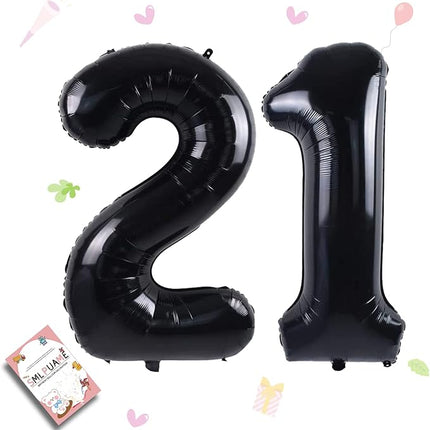 Smlpuame 40 inch Number Balloon 0-9 Black Large Number 21 Balloons,Digital Balloons for Birthday Party Celebration Decorations Supplies, Helium Foil Number Balloons for Wedding Anniversary
