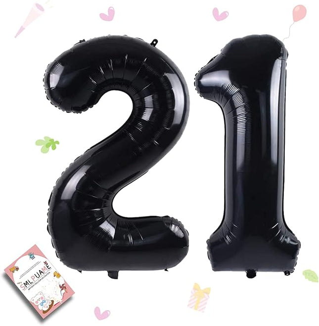 Smlpuame 40 inch Number Balloon 0-9 Black Large Number 21 Balloons,Digital Balloons for Birthday Party Celebration Decorations Supplies, Helium Foil Number Balloons for Wedding Anniversary