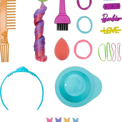 Barbie Totally Hair Styling Doll Head & 20+ Accessories, Color Reveal & Color-Change Pieces, Curly Brown Neon Rainbow Hair