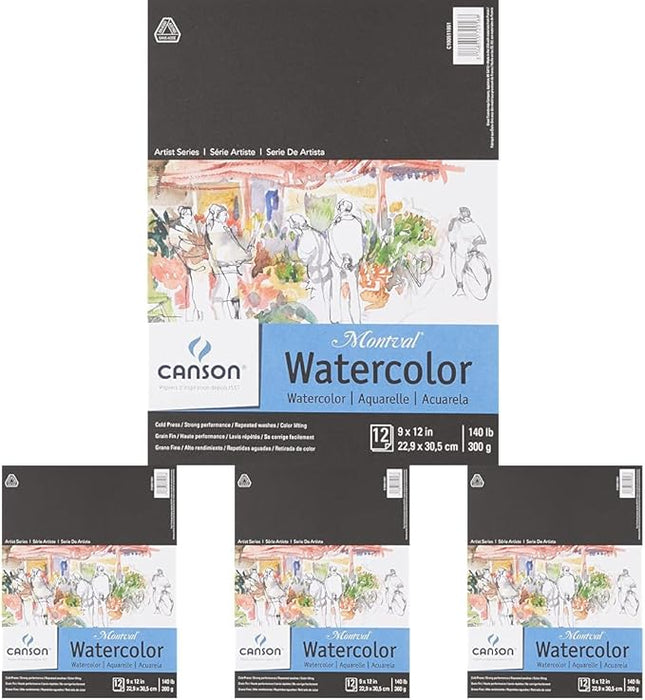 Canson Artist Series Montval Watercolor Paper, Foldover Pad, 9x12 inches, 12 Sheets (140lb/300g) - Artist Paper for Adults and Students - Watercolors, Mixed Media, Markers and Art Journaling