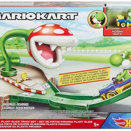 Hot Wheels Mario Kart Piranha Plant Track Playset with Gravity Launcher, Attaching Plant and Yoshi Kart Vehicle