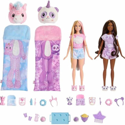 Barbie Cutie Reveal Set, Cozy Sleepover Set with 2 Fashion Dolls & Pajamas, Sleeping Bags & Bedtime-Themed Accessories